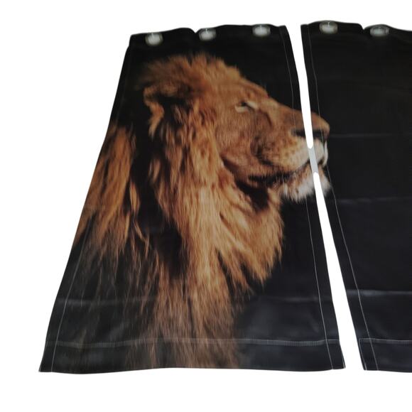 2 Panels Lion Graphic Curtains On Black Background, 42"W x 40"L (Excludes Rings) - Picture 3 of 6